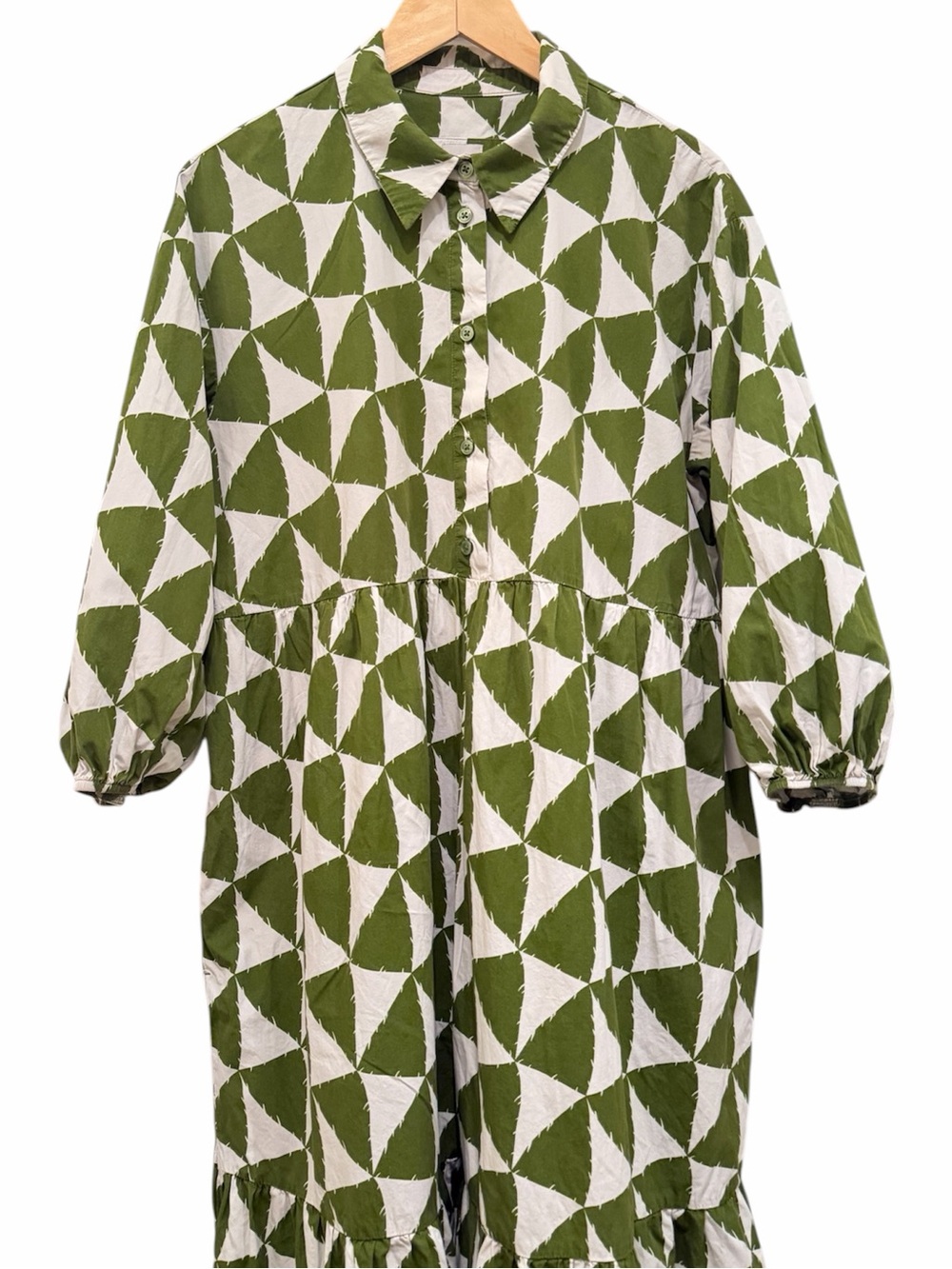 Anthropologie Maeve The Bettina Tiered Shirt Dress In Green Motif Size Large - Picture 4 of 12